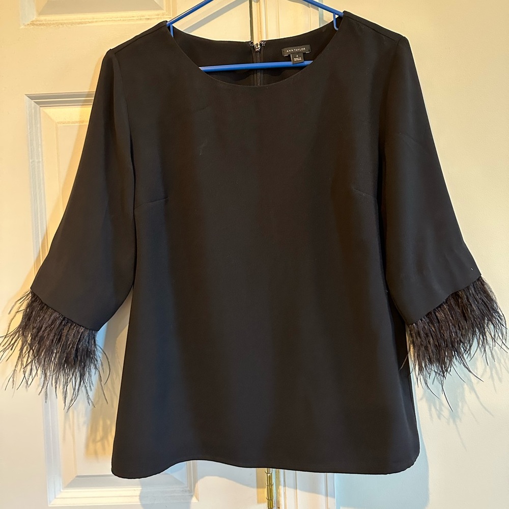 Ann Taylor feather trim top in S